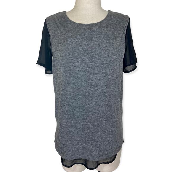 Armani Exchange women's layered tee soft wool jersey chiffon short sleeve top - Picture 3 of 11